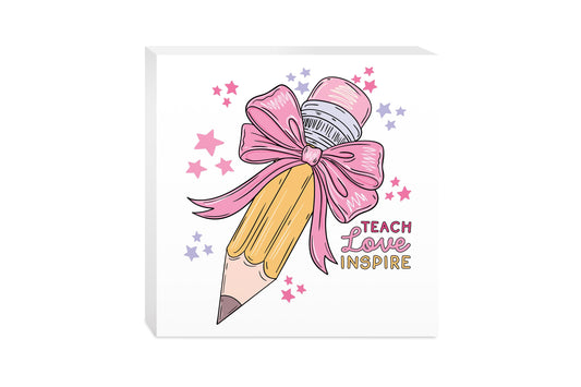10x10 Wood Block-Classroom Coquette Teach Love Inspire -0