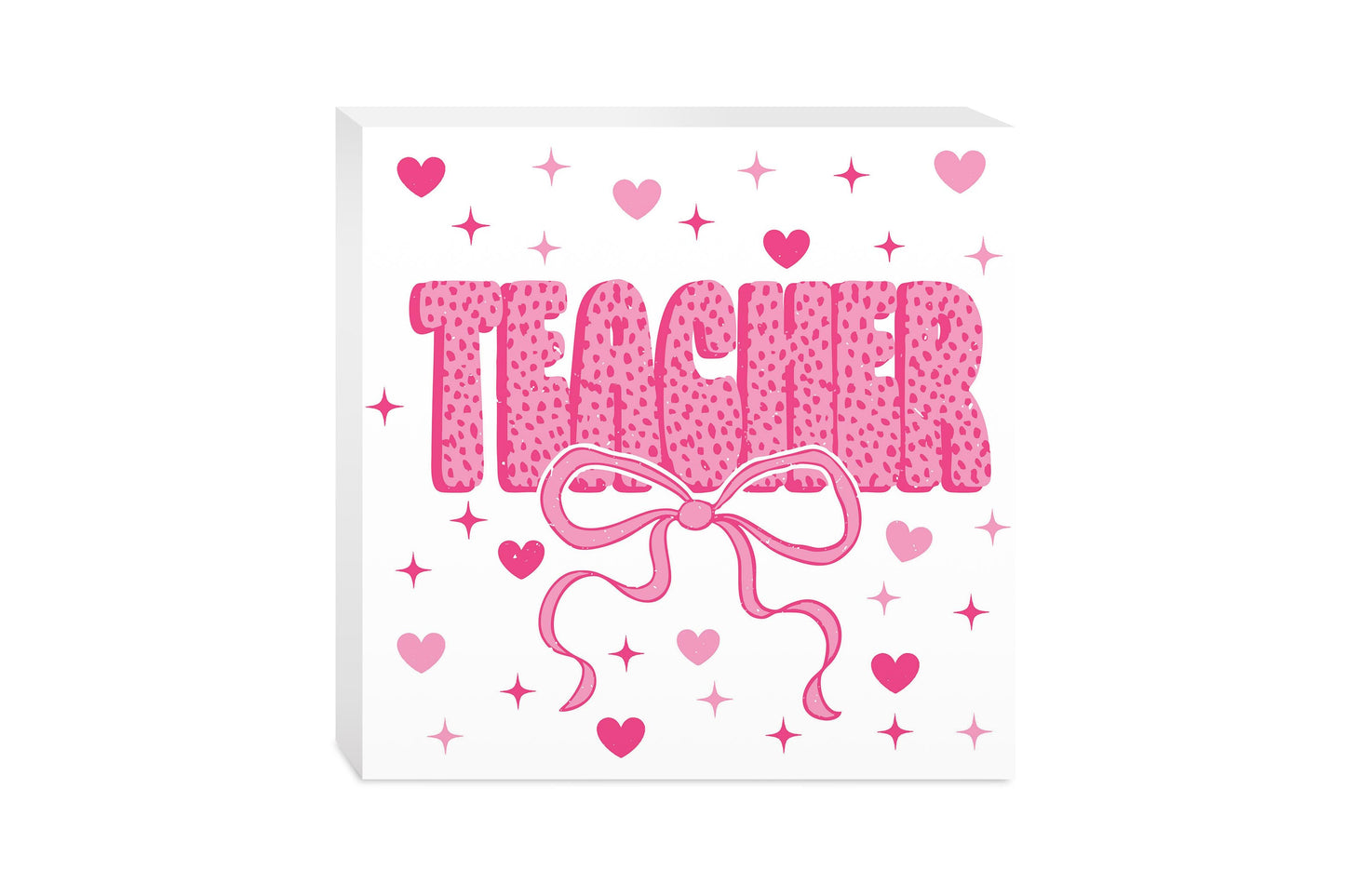 10x10 Wood Block-Classroom Coquette Teacher Hearts & Bow -0