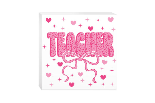 10x10 Wood Block-Classroom Coquette Teacher Hearts & Bow -0