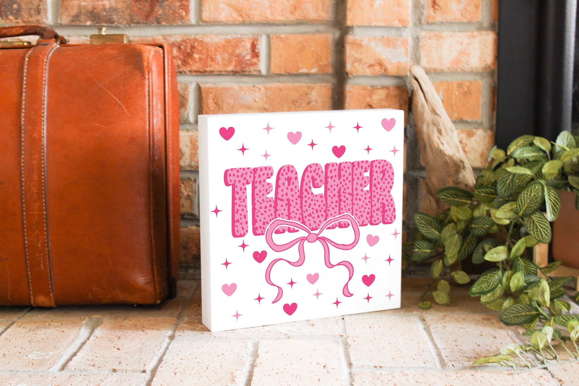 10x10 Wood Block-Classroom Coquette Teacher Hearts & Bow -3