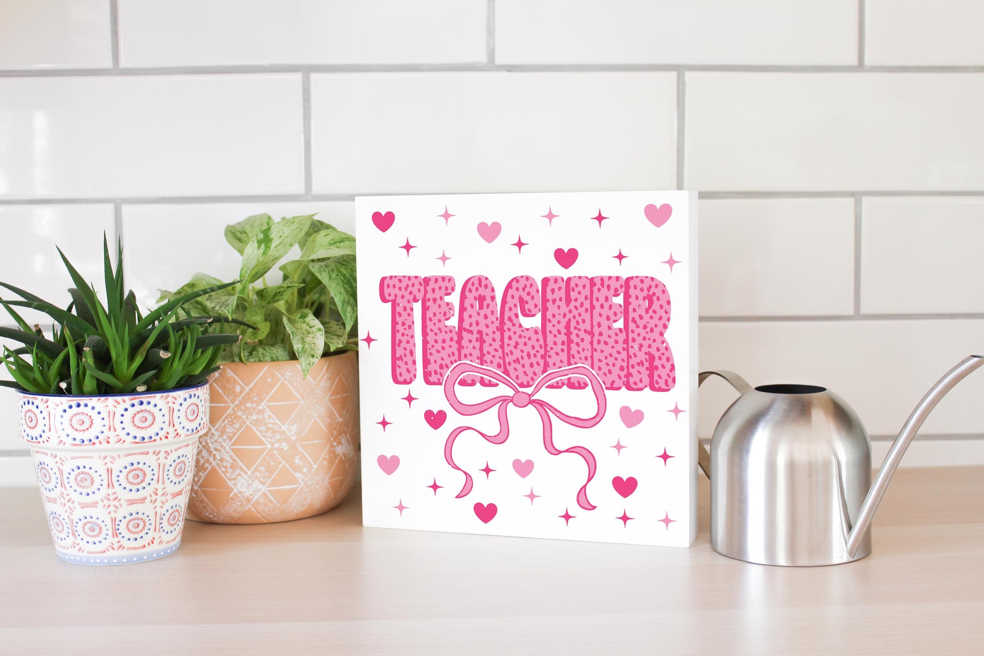 10x10 Wood Block-Classroom Coquette Teacher Hearts & Bow -4