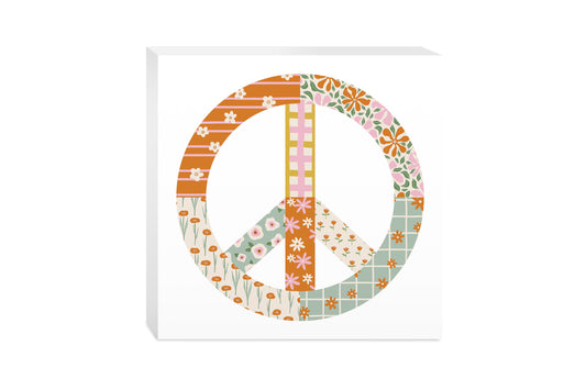 10x10 Wood Block-Spring Patch Peace Sign