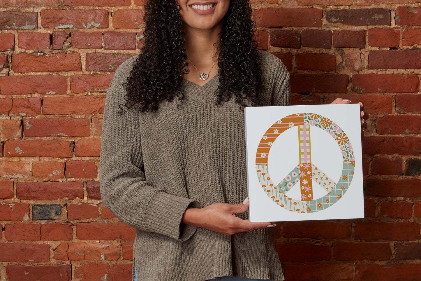 10x10 Wood Block-Spring Patch Peace Sign