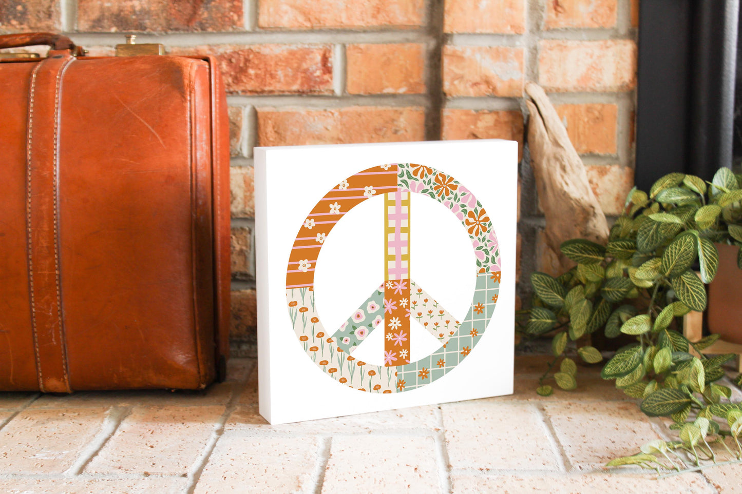 10x10 Wood Block-Spring Patch Peace Sign