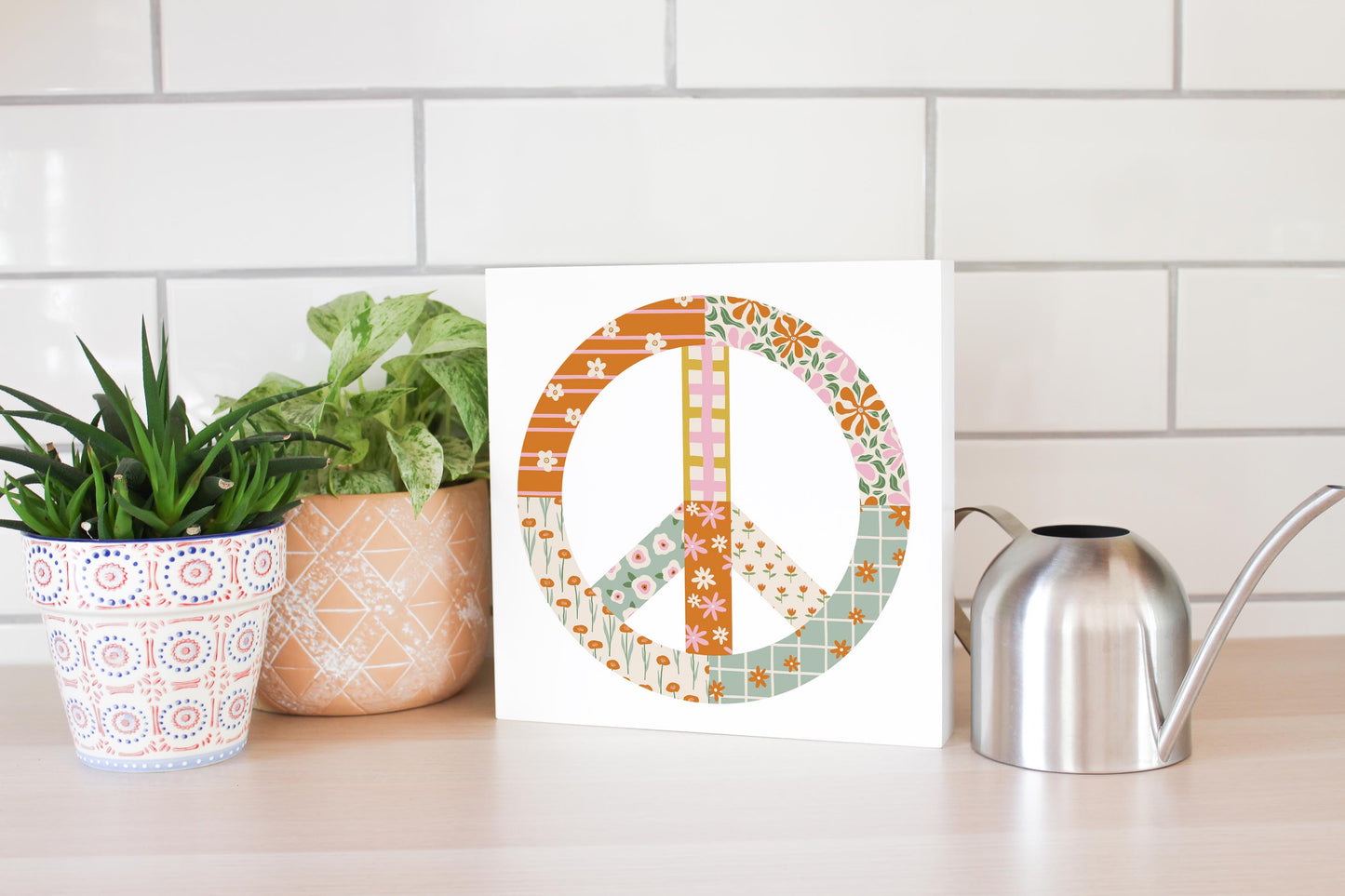 10x10 Wood Block-Spring Patch Peace Sign