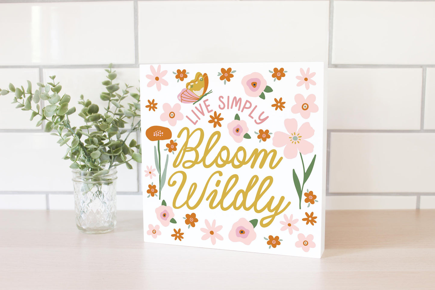 10x10 Wood Block-Spring Live Simply Bloom Wildly