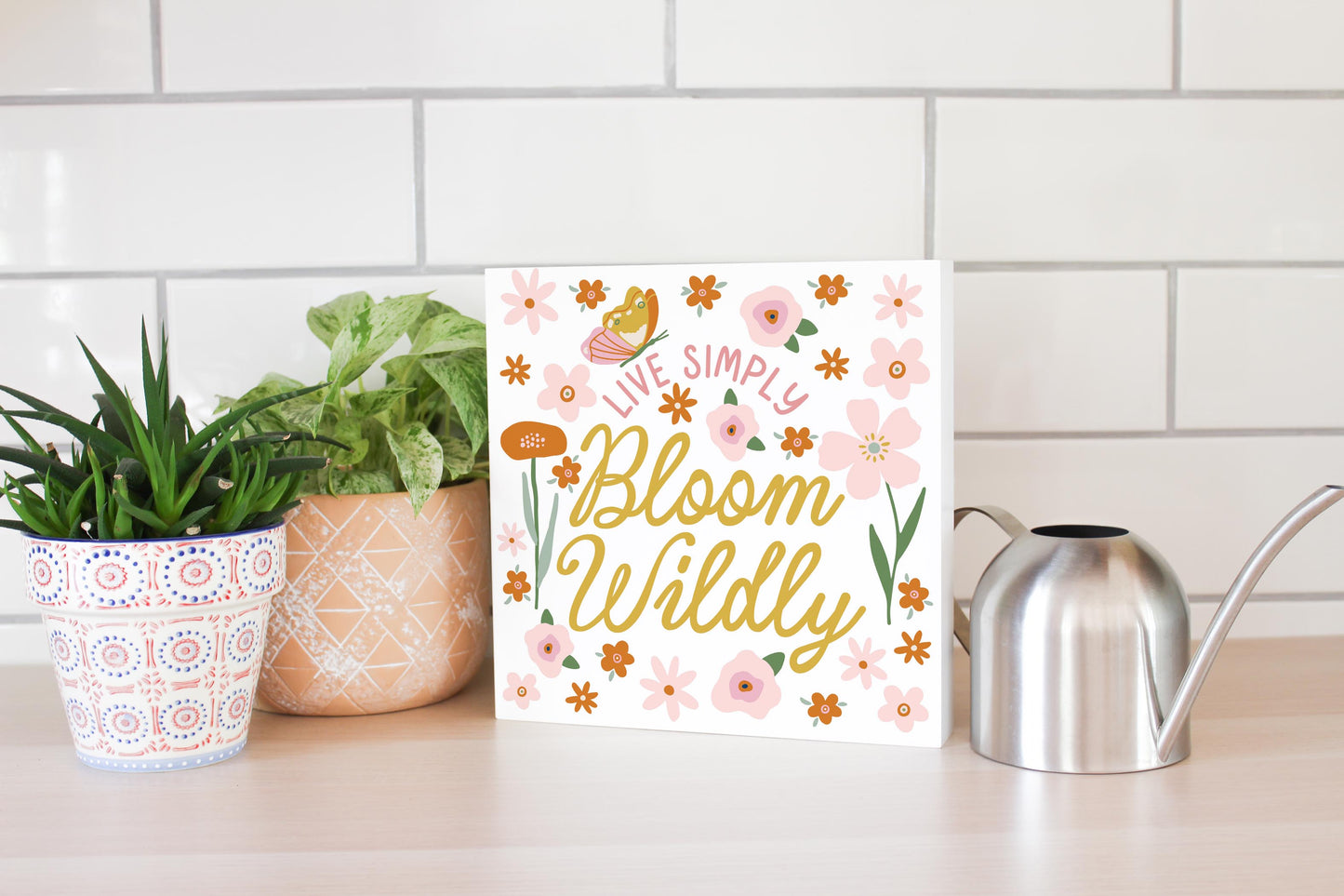 10x10 Wood Block-Spring Live Simply Bloom Wildly