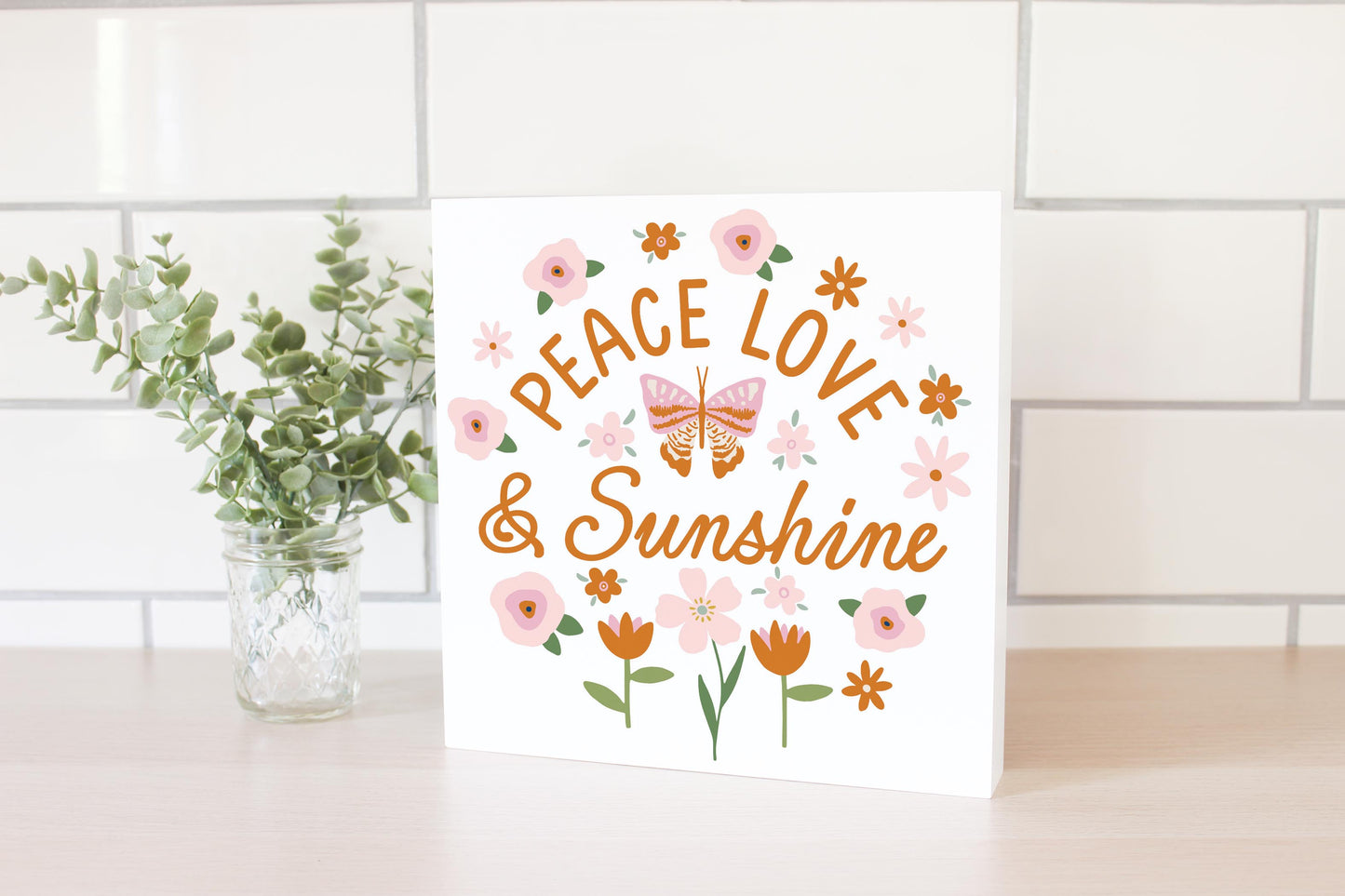 10x10 Wood Block-Spring Peace Love & Sunshine