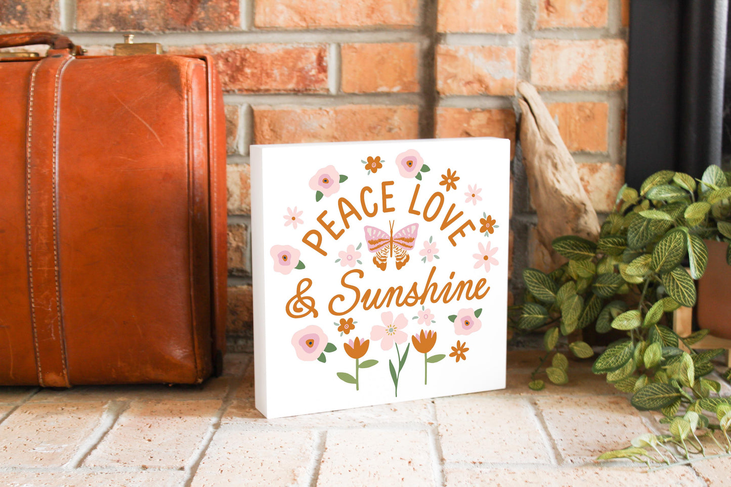 10x10 Wood Block-Spring Peace Love & Sunshine