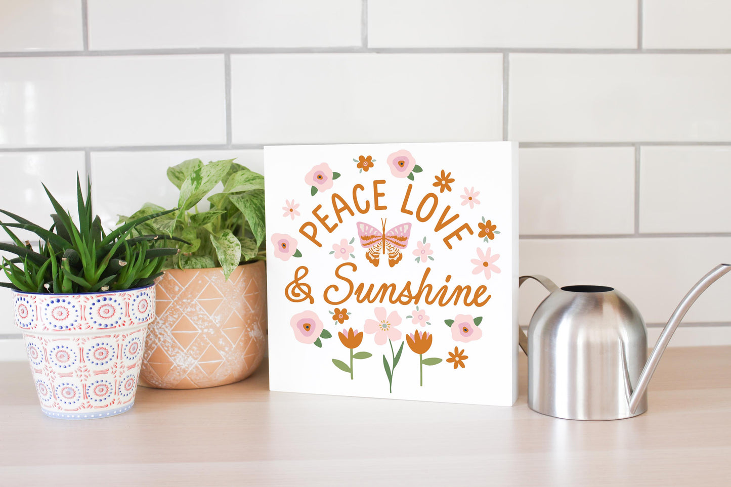 10x10 Wood Block-Spring Peace Love & Sunshine