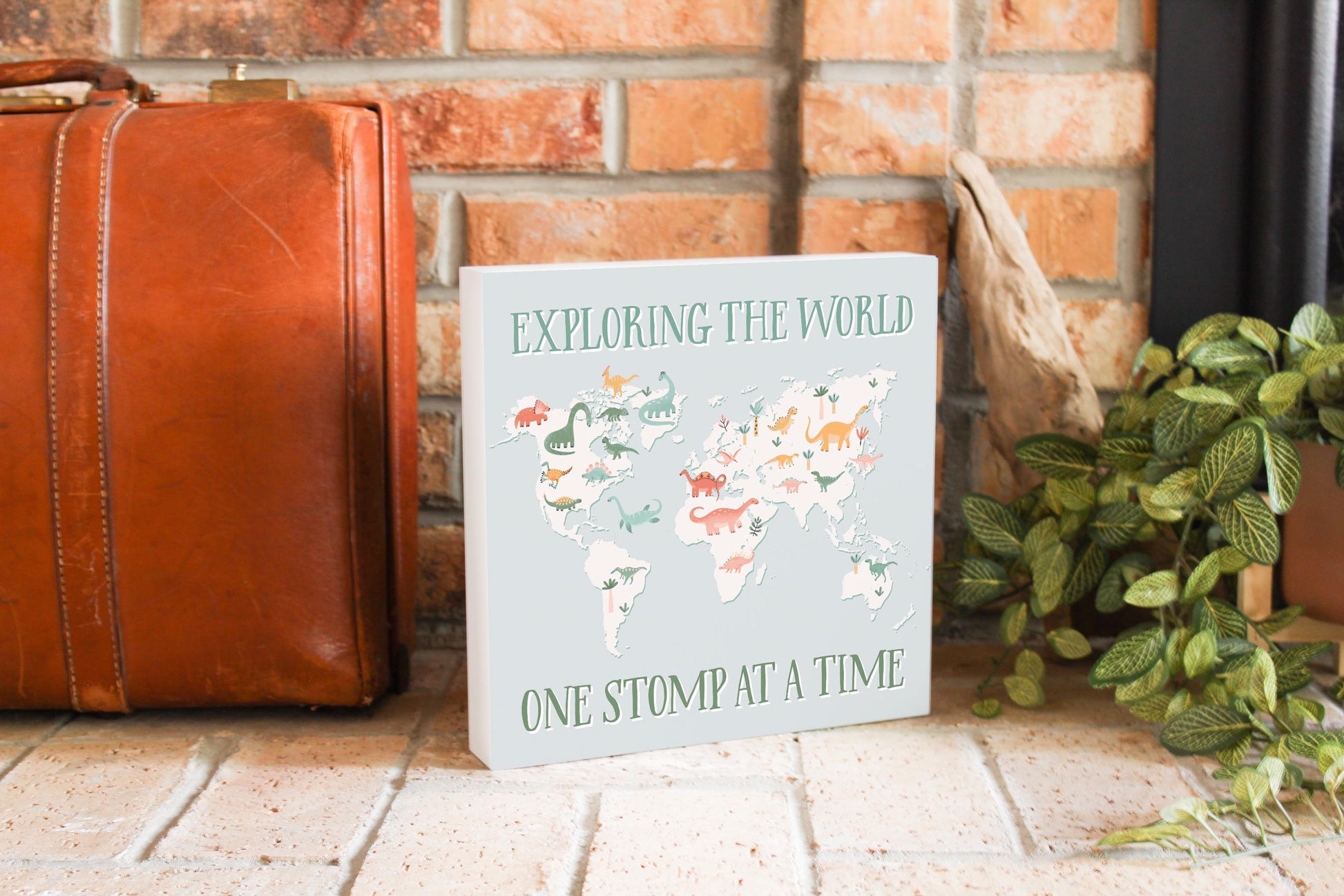 10x10 Wood Block-Dinosaur Nursery Exploring The World -3