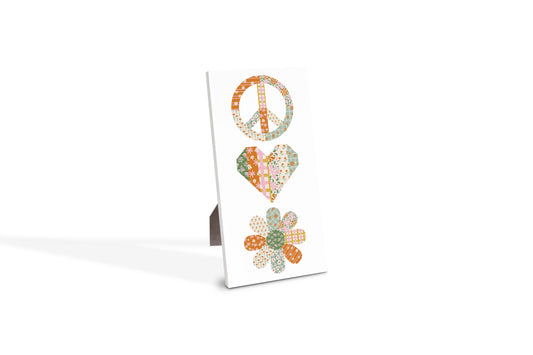 5x10 Wood Plaque-Spring Peace Love Flower