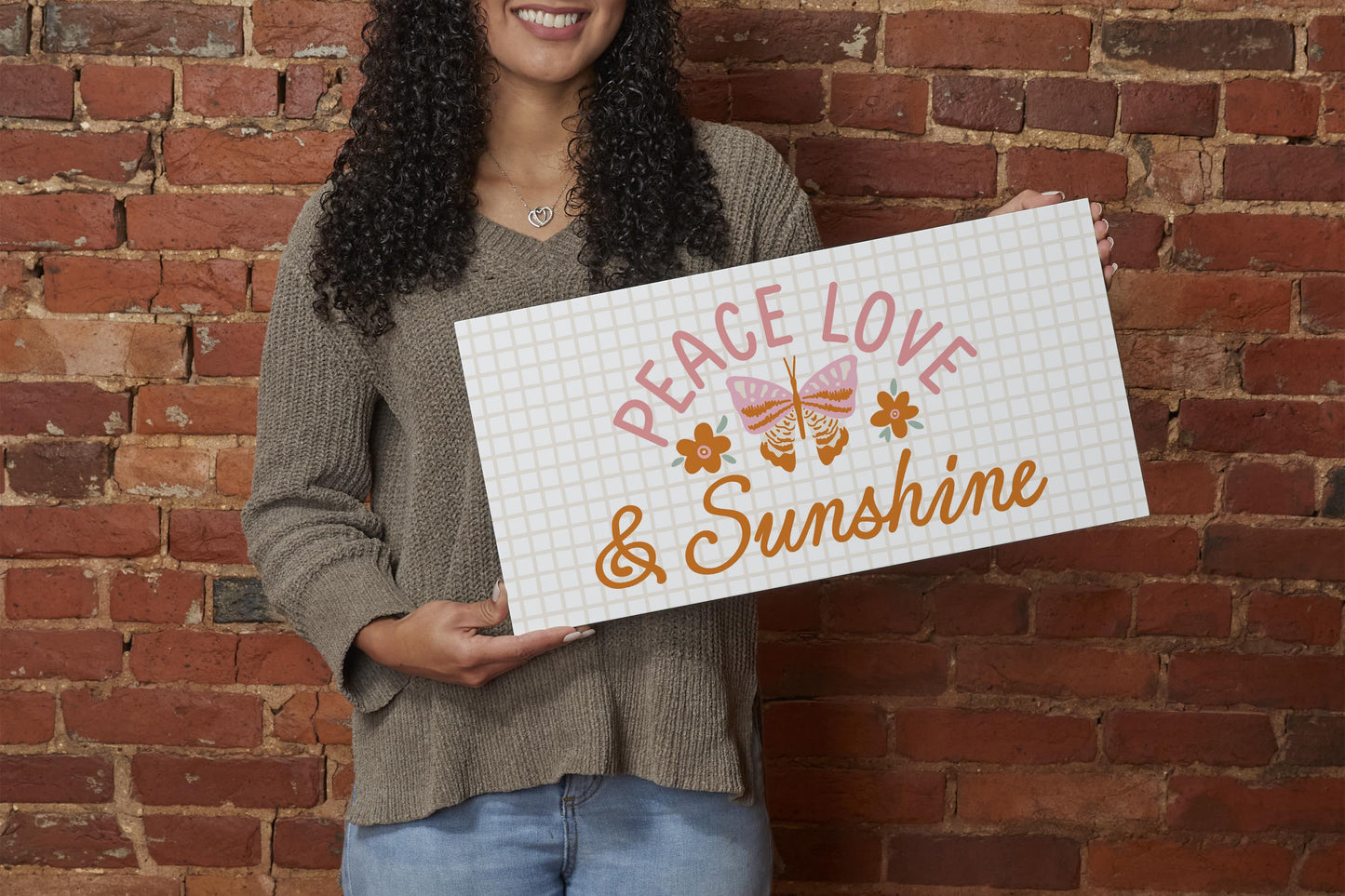 10x20 Wood Plaque Horizontal-Spring Peace Love & Sunshine