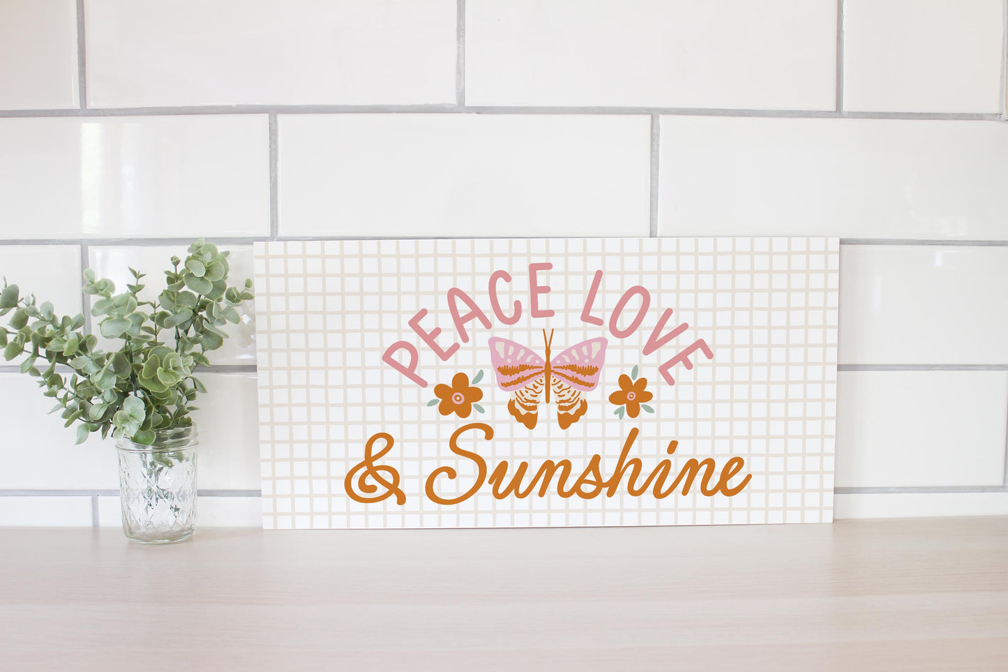 10x20 Wood Plaque Horizontal-Spring Peace Love & Sunshine