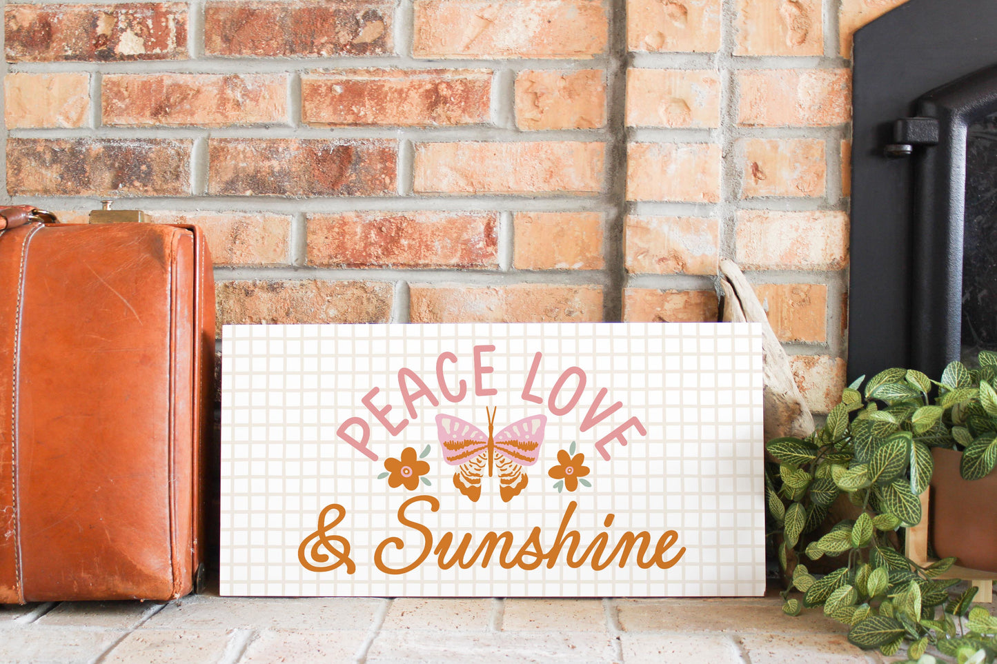 10x20 Wood Plaque Horizontal-Spring Peace Love & Sunshine