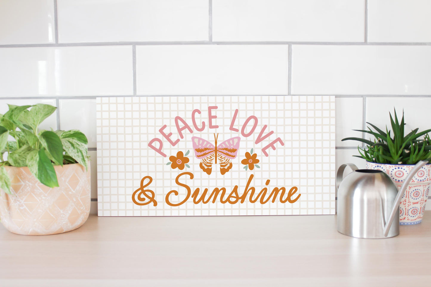 10x20 Wood Plaque Horizontal-Spring Peace Love & Sunshine