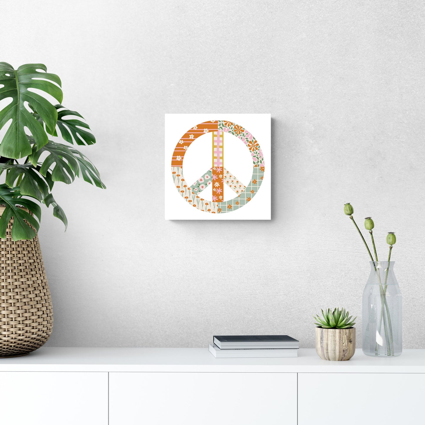 12x12 Wood Plaque-Spring Patch Peace Sign