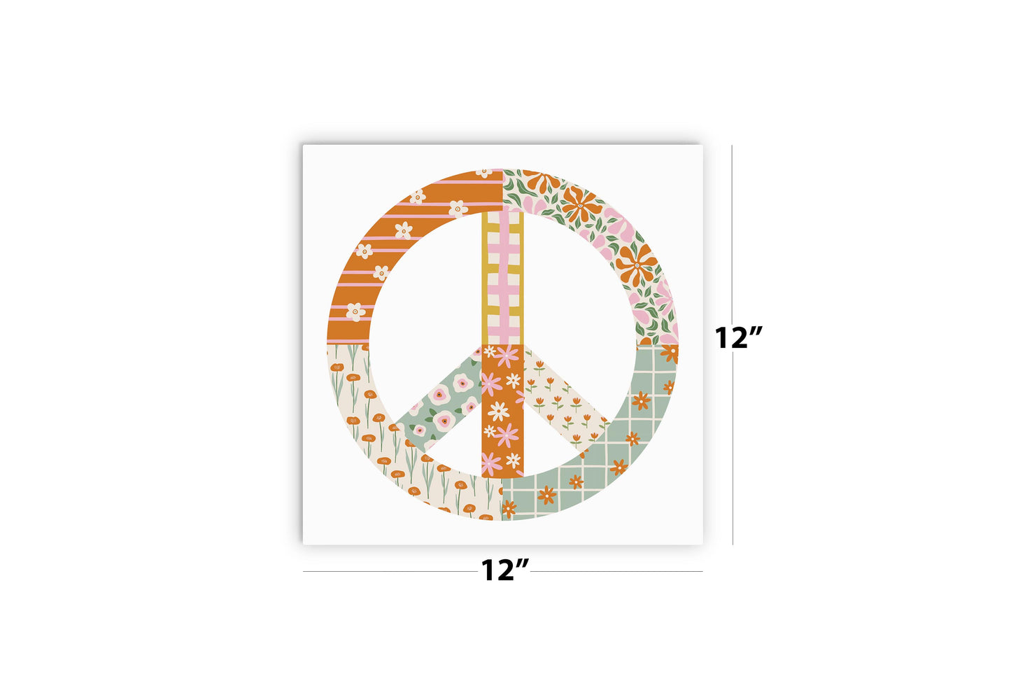 12x12 Wood Plaque-Spring Patch Peace Sign