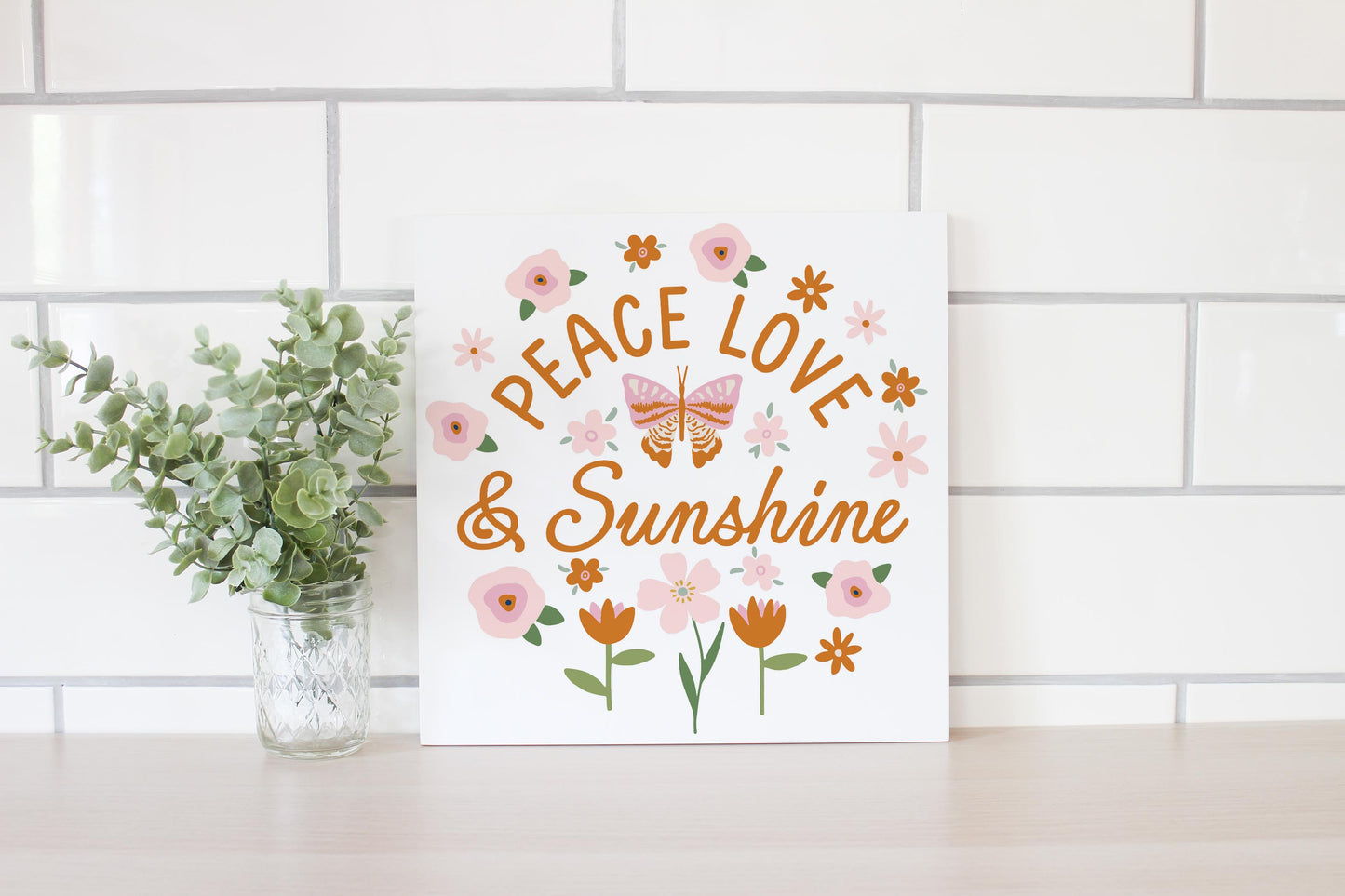 12x12 Wood Plaque-Spring Peace Love & Sunshine