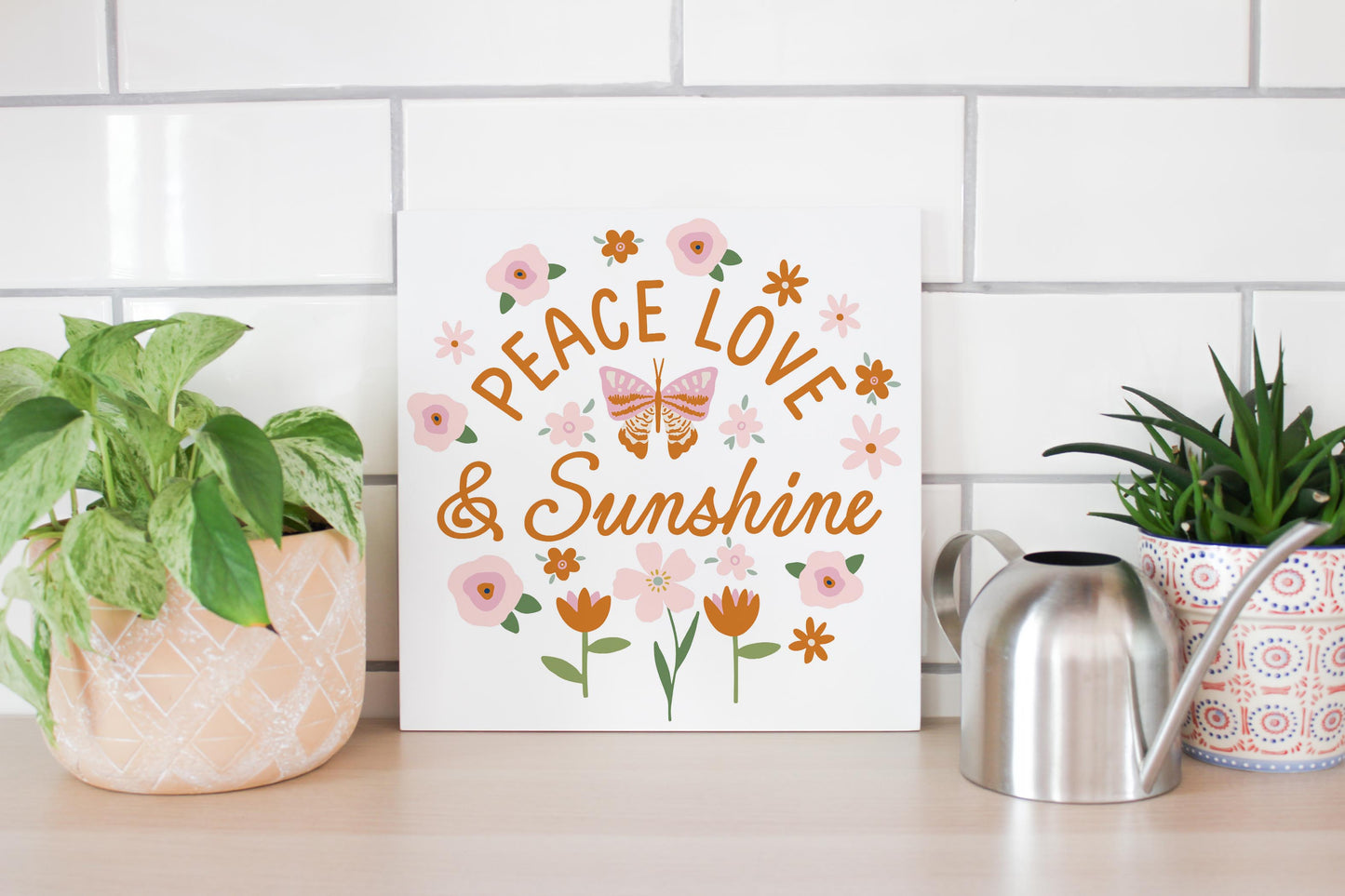 12x12 Wood Plaque-Spring Peace Love & Sunshine