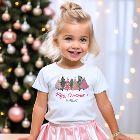 Love+Local Youth Graphic T-Shirt | Pink Christmas Trees