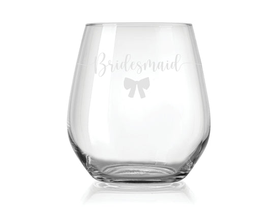 Wedding  15oz Stemless Wine Glass | Bridesmaid Bow
