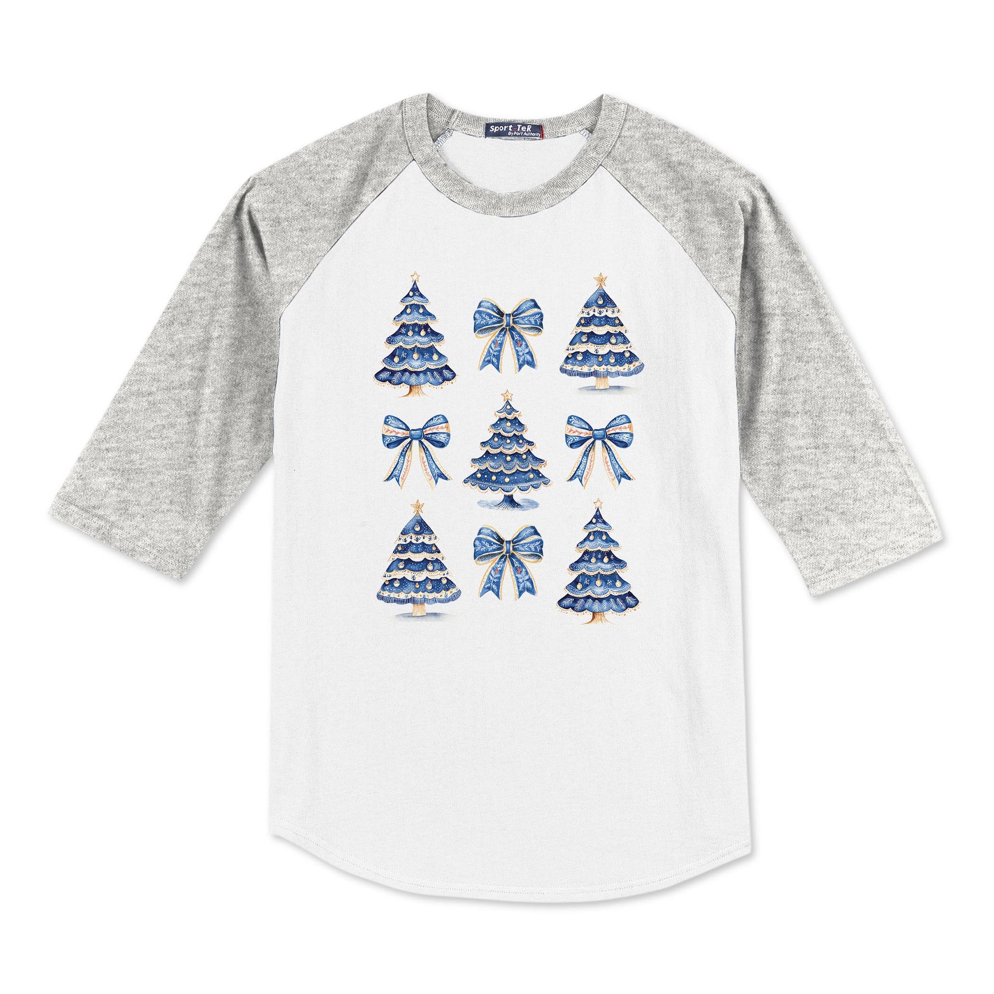Sport-Tek® Youth Colorblock Raglan Grey/White-Blue Noel - A Grand Millennial Christmas -0