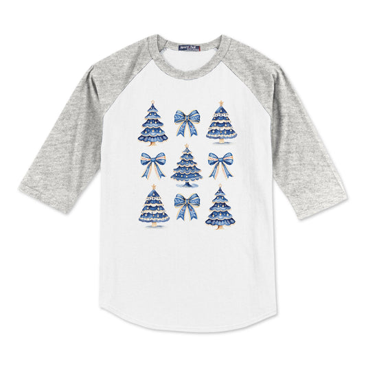 Sport-Tek® Youth Colorblock Raglan Grey/White-Blue Noel - A Grand Millennial Christmas -0