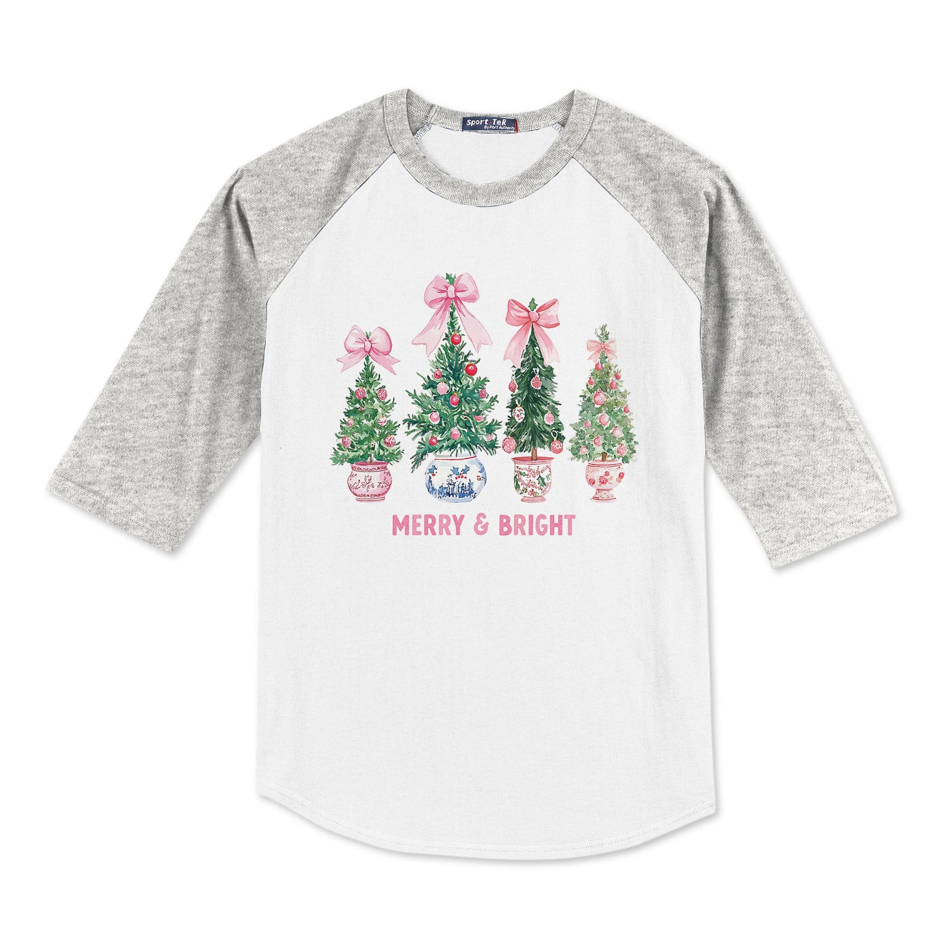 Sport-Tek® Youth Colorblock Raglan Grey/White-Blush & Baubles - A Grand Millennial Christmas -0