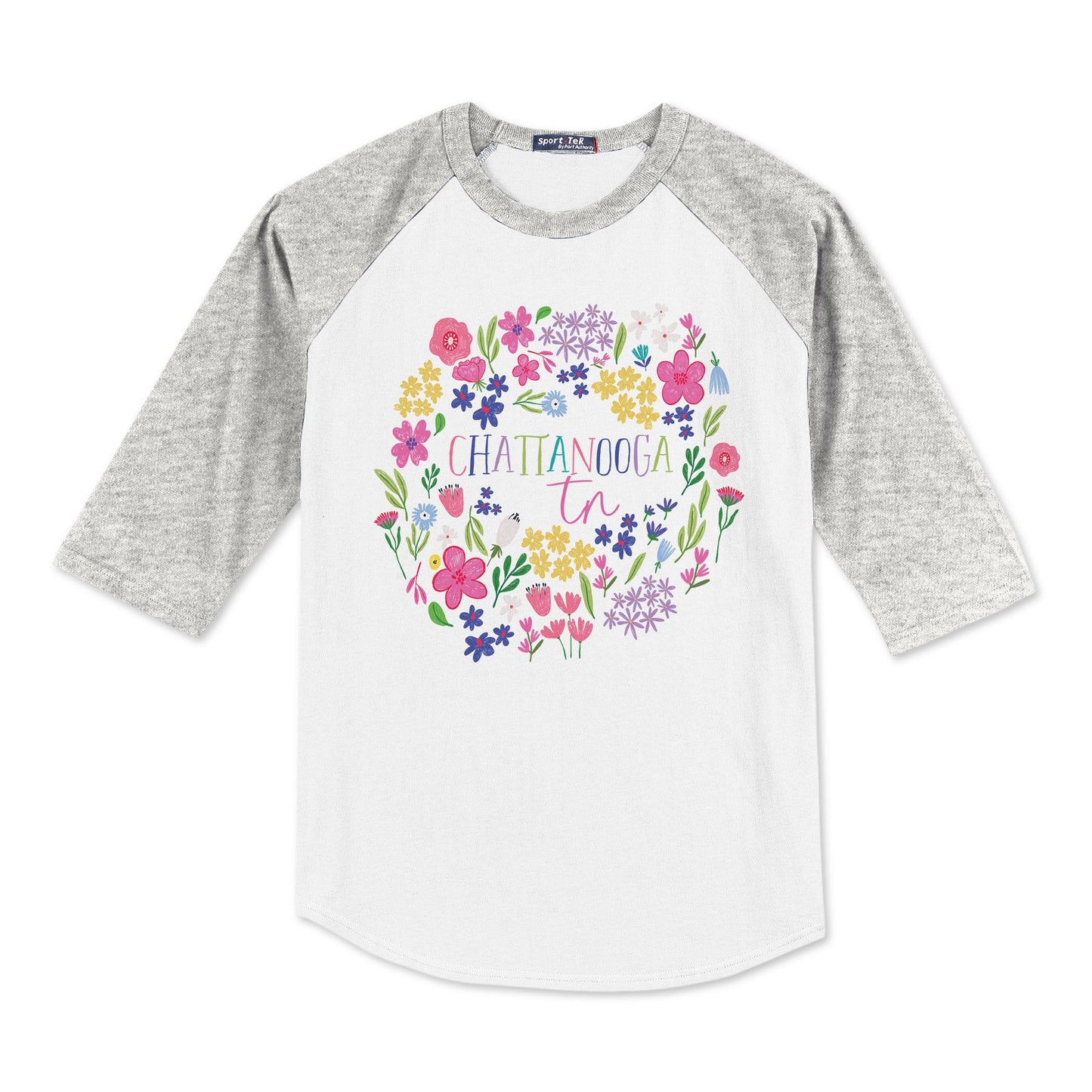 Sport-Tek® Youth Colorblock Raglan Grey/White-Flower Confetti City & State -0