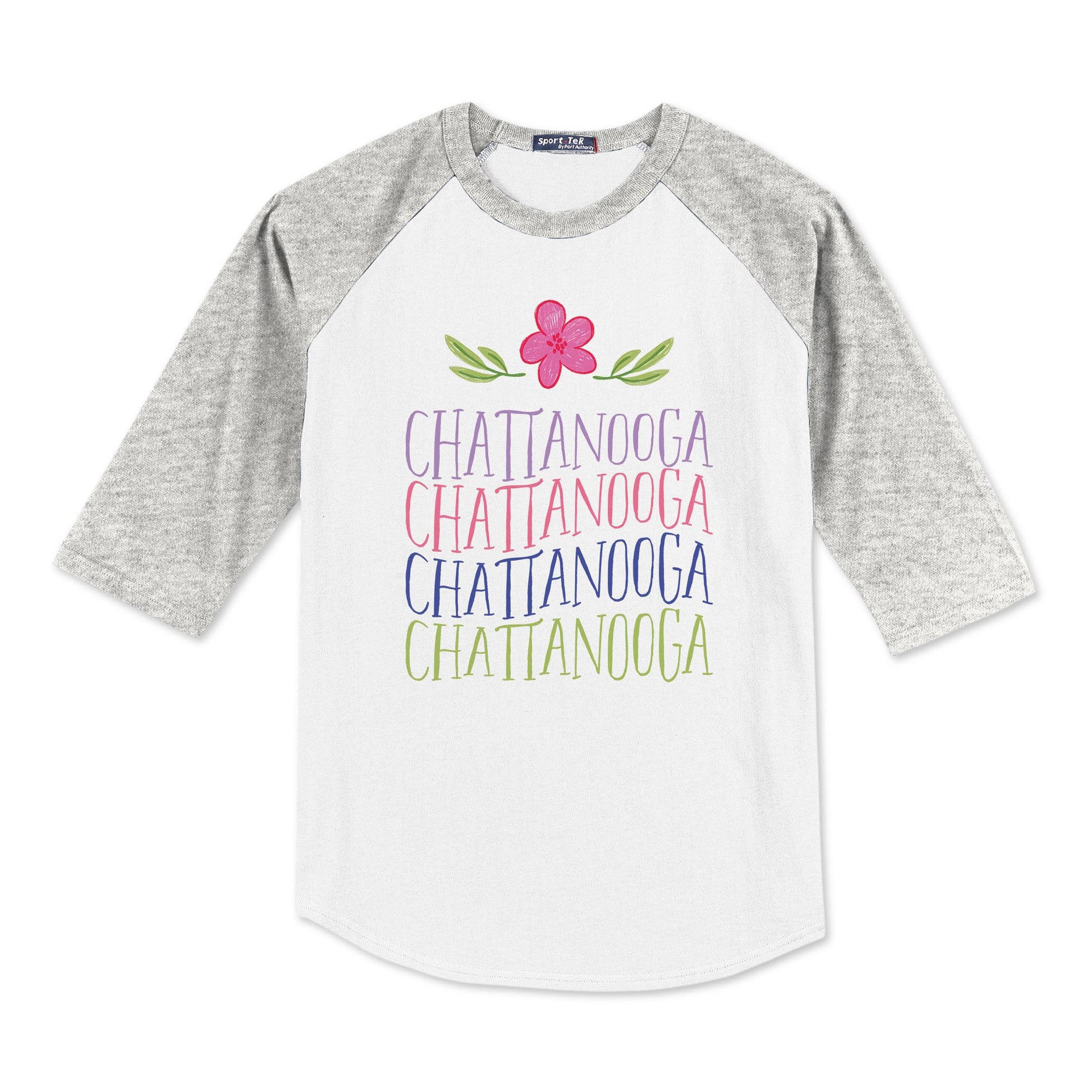 Sport-Tek® Youth Colorblock Raglan Grey/White-Flower Wave City & State -0