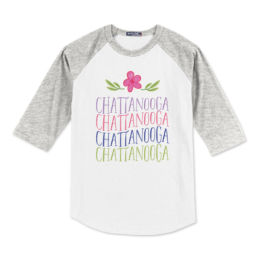 Sport-Tek® Youth Colorblock Raglan Grey/White-Flower Wave City & State -0