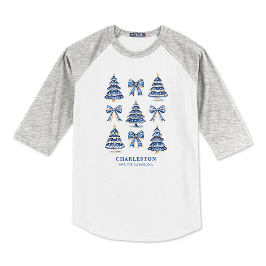 Sport-Tek® Youth Colorblock Raglan Grey/White-Love+Local Blue Noel - A Grand Millennial Christmas -0