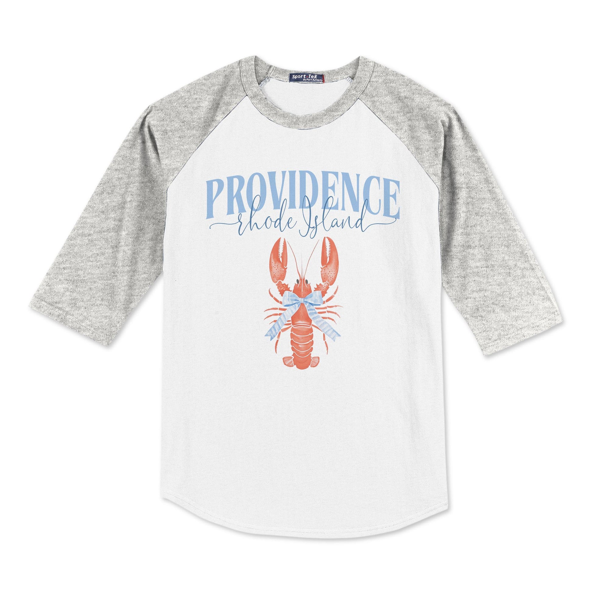 Sport-Tek® Youth Colorblock Raglan Grey/White-Love+Local New England Tides -0