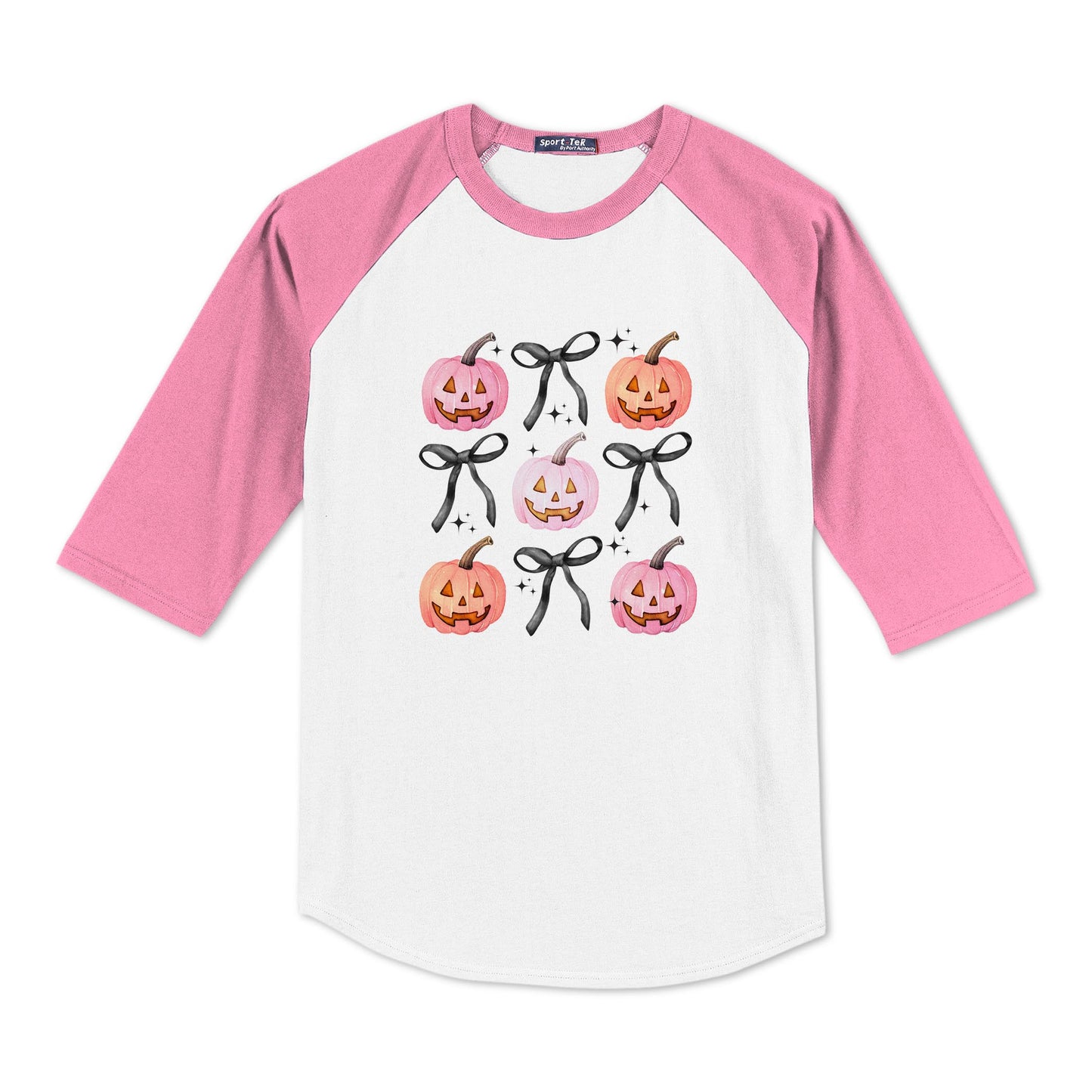 Youth Colorblock Raglan Pink/White - Pumpkins and Bows