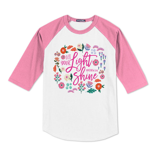 Sport-Tek® Youth Colorblock Raglan Pink/White-Radiant Hope Let Your Light Shine -0
