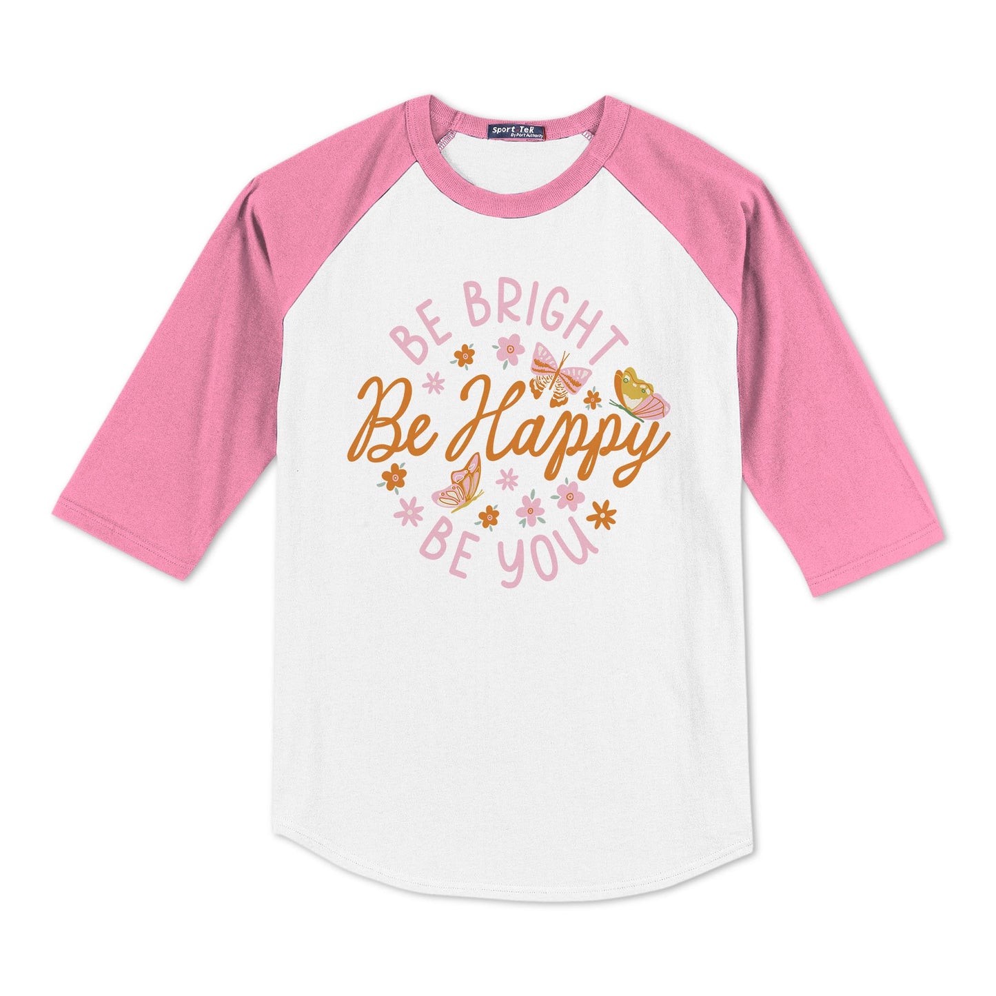 Sport-Tek® Youth Colorblock Raglan Pink/White-Spring Be Bright Be Happy