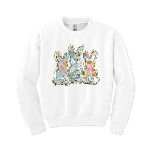 Gildan Youth Crewneck White-Painted Bunny Trio