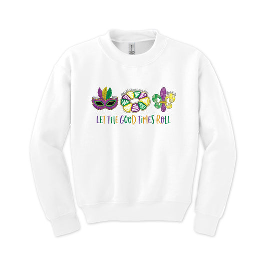 Gildan Youth Crewneck White-Mardi Gras Let The Good Times Roll