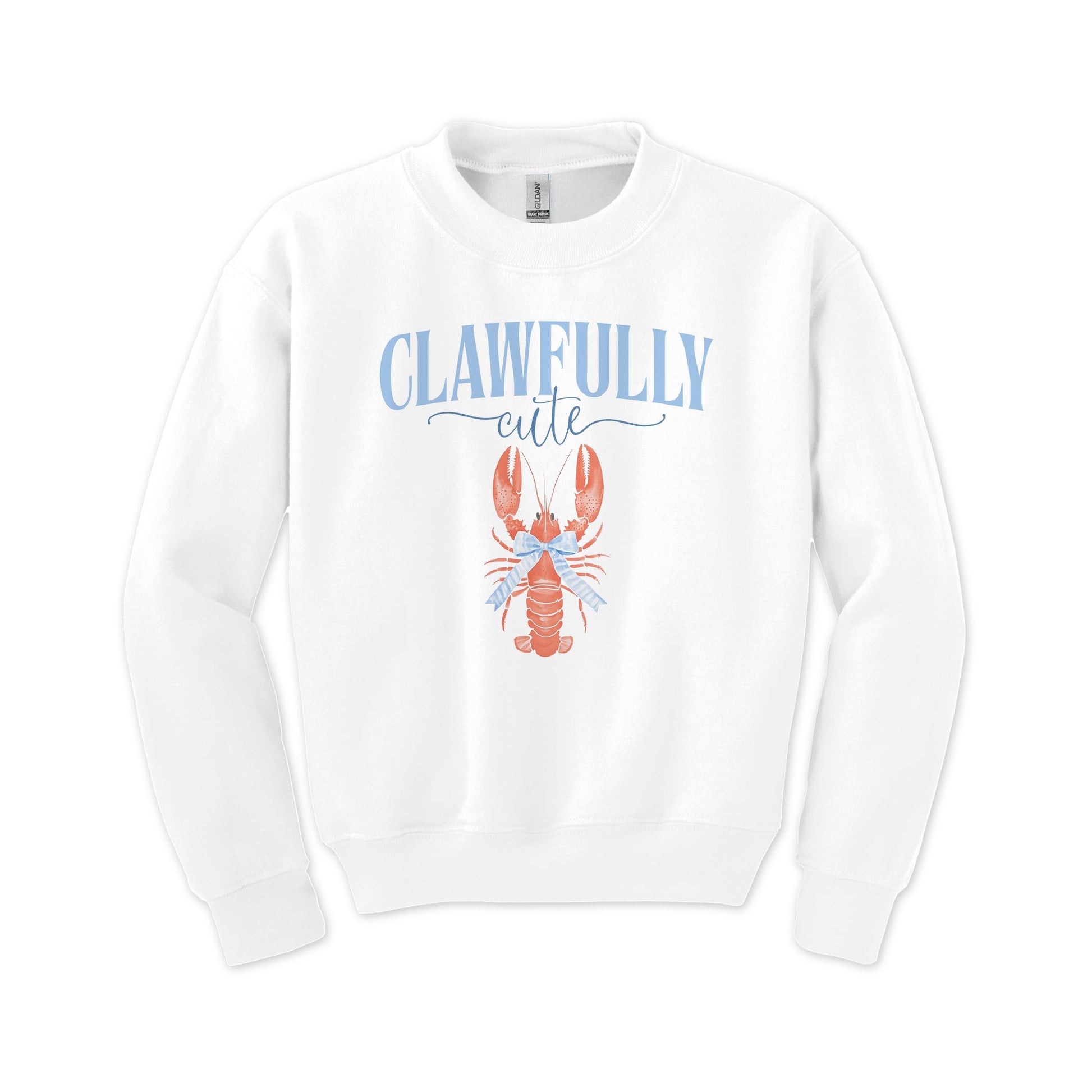 Gildan Youth Crewneck White-New England Tides Clawfully Cute -0