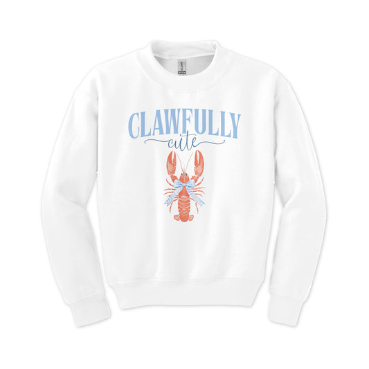 Gildan Youth Crewneck White-New England Tides Clawfully Cute -0