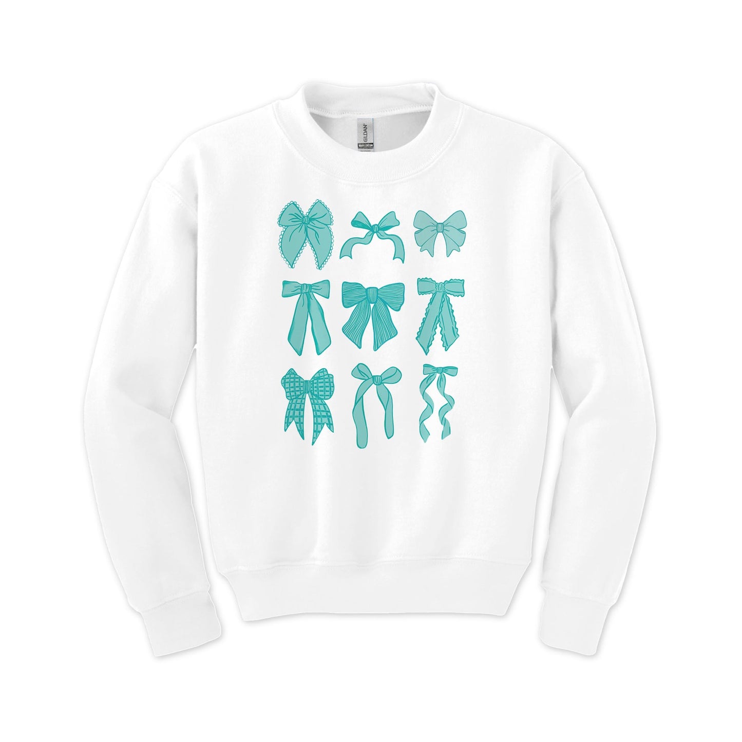 Gildan Youth Crewneck White-Preppy Bows Blue