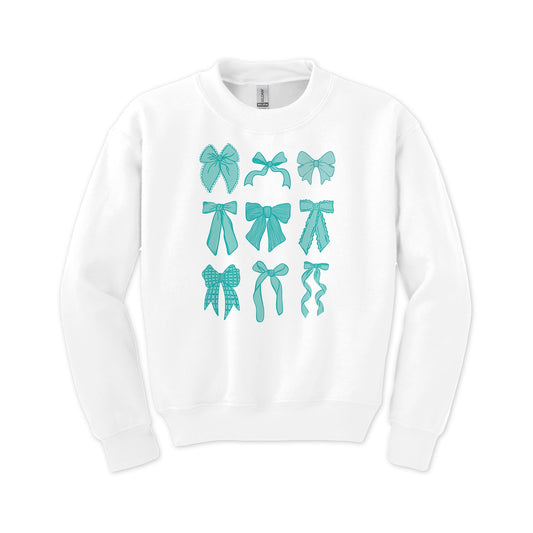 Gildan Youth Crewneck White-Preppy Bows Blue