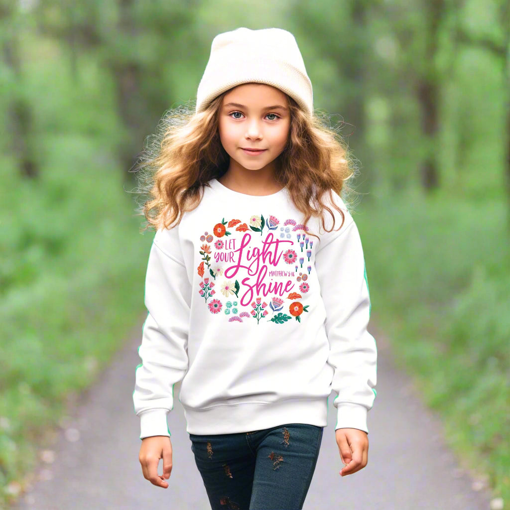 Gildan Youth Crewneck White-Radiant Hope Let Your Light Shine -1