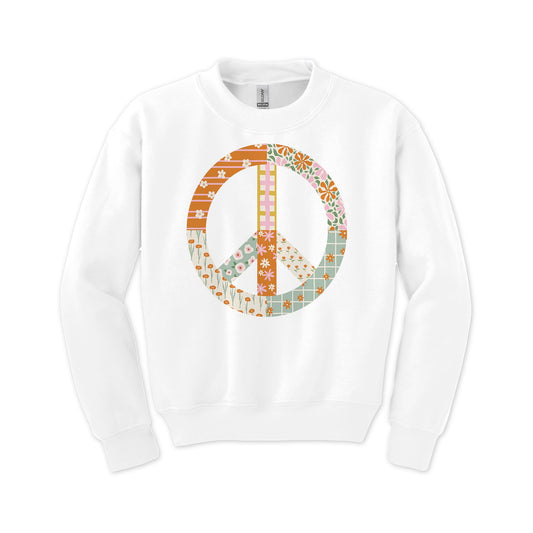 Gildan Youth Crewneck White-Spring Patch Peace Sign