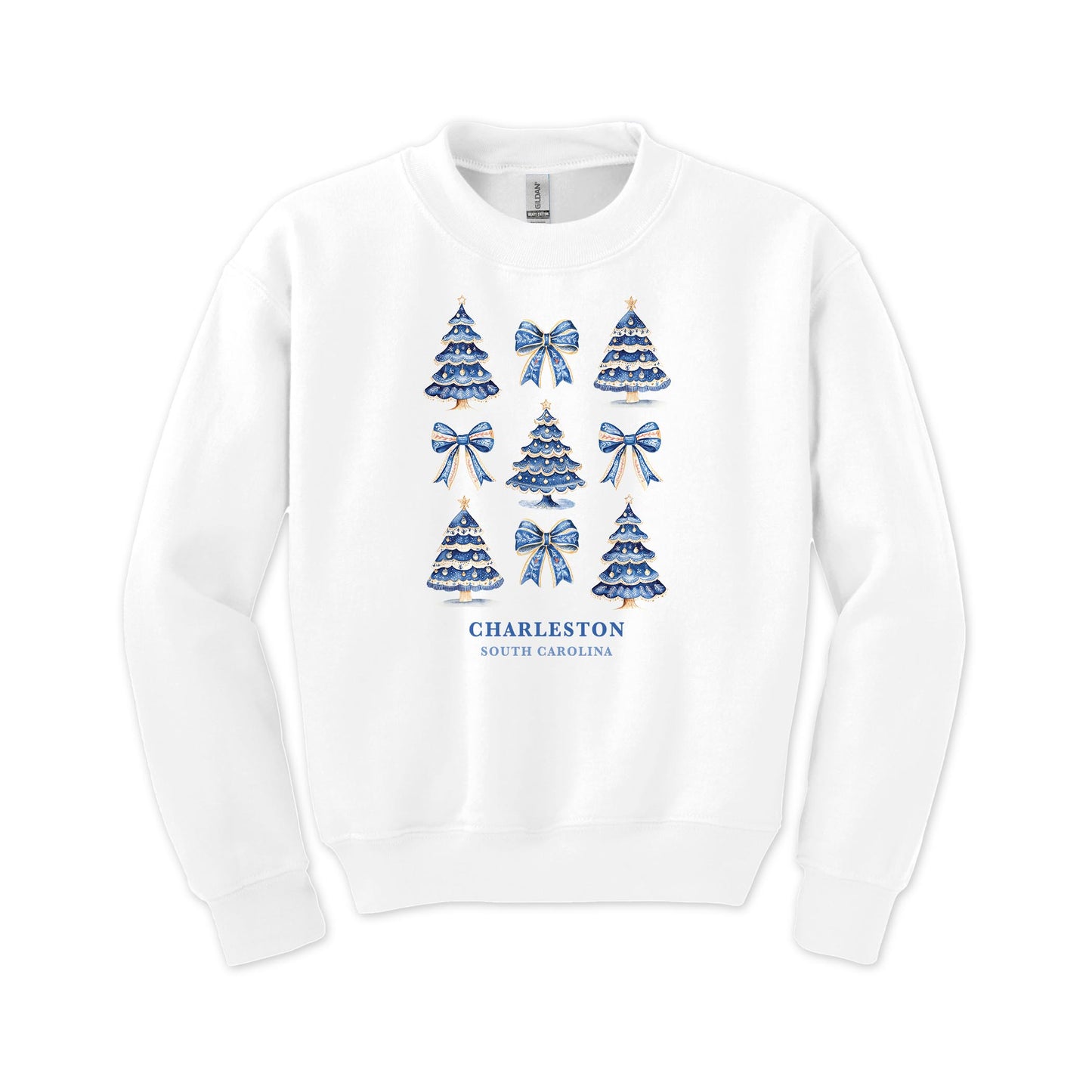 Gildan Youth Crewneck White-Love+Local Blue Noel - A Grand Millennial Christmas -0