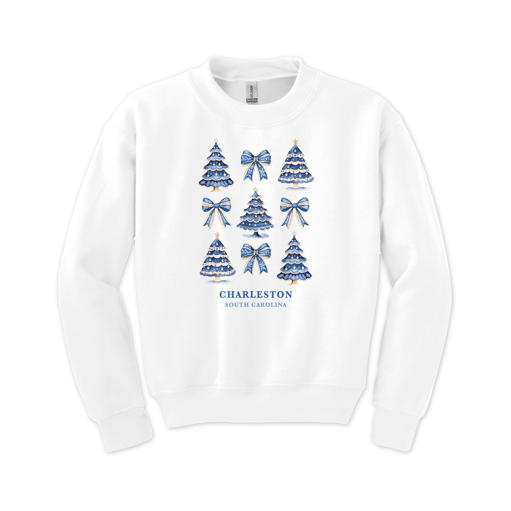 Gildan Youth Crewneck White-Love+Local Blue Noel - A Grand Millennial Christmas -0