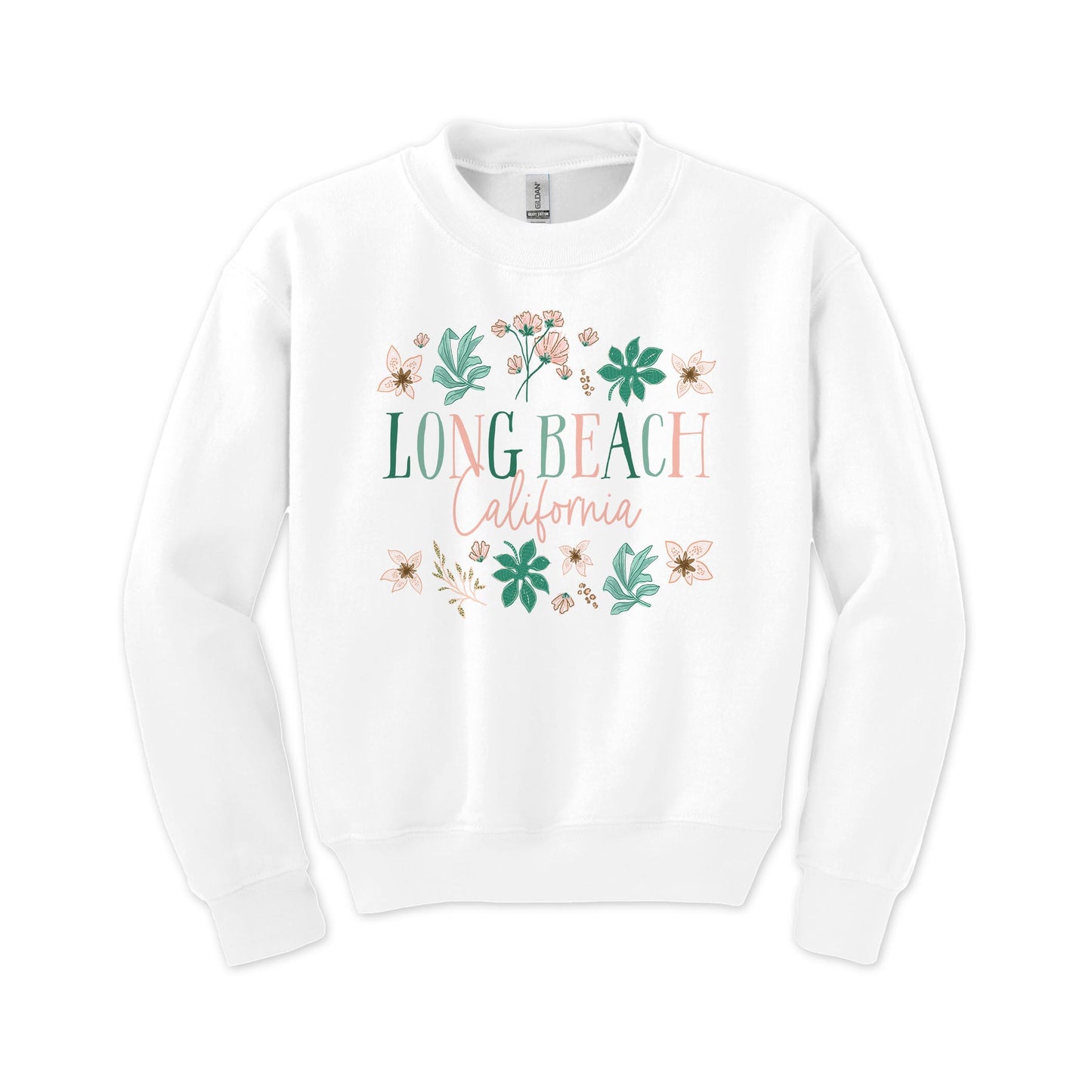 Gildan Youth Crewneck White-Love+Local Lush Tropics -0