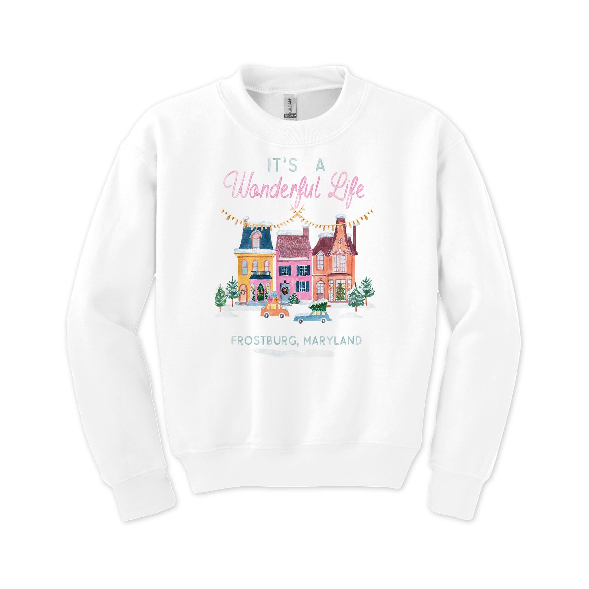 Gildan Youth Crewneck White-L+L It's A Wonderful Life -0