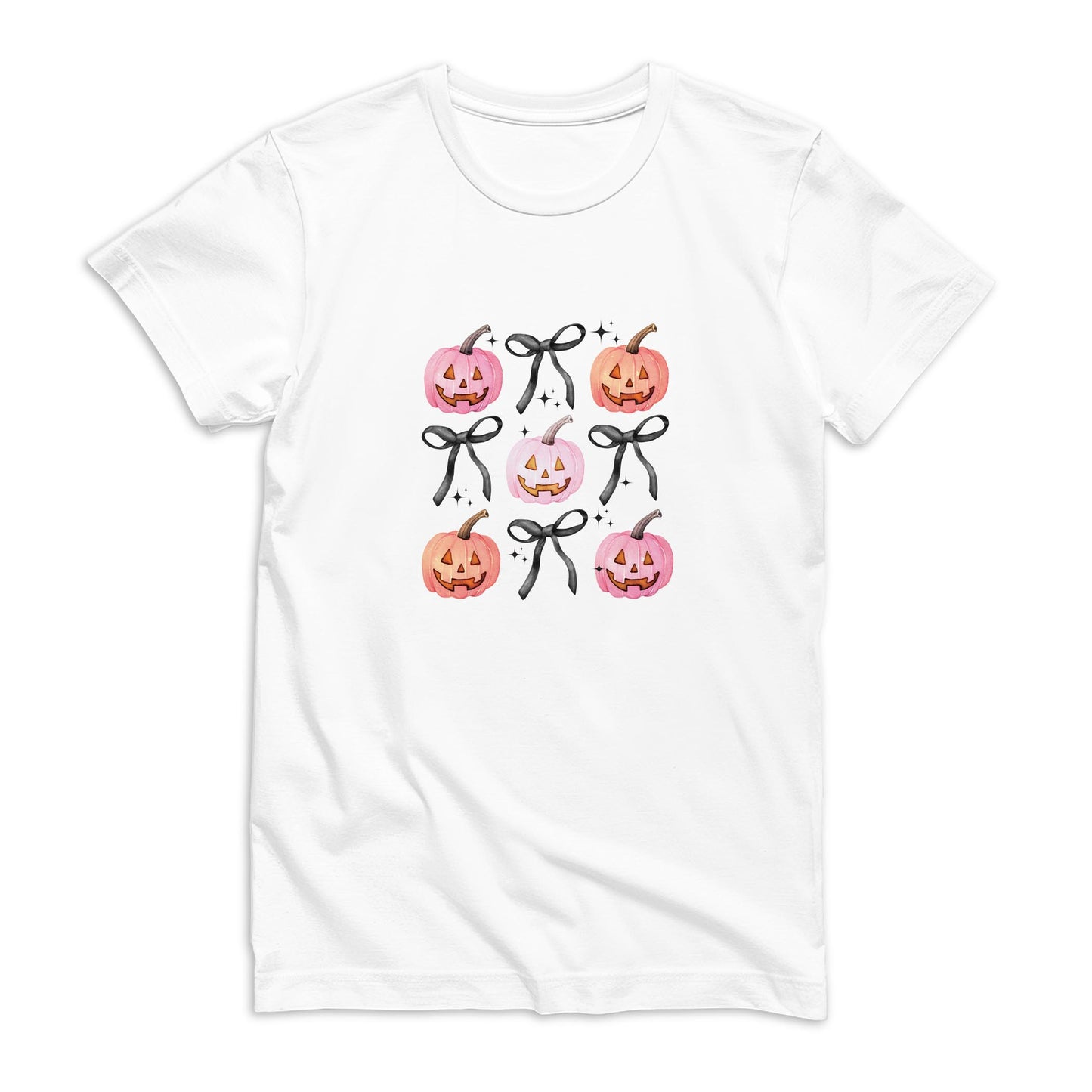 Bella Canvas Youth T-Shirt White-Halloween Pumpkins and Bows